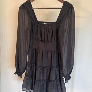 NWT Altar'd State Black Glitter Dress With Sheer Sleeves Size Small Party Event